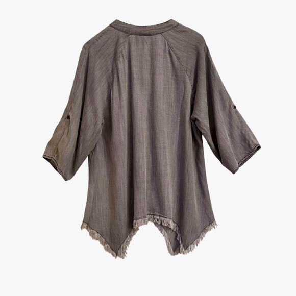 NWT Hester & Orchard Roll Sleeve Asymmetrical Fray Hem Tunic Top Sz Large - Picture 4 of 5